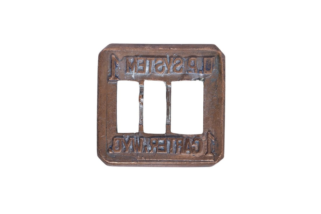 Union Pacific Railroad Carter, Wyoming Ticket Dater Die: Union Pacific ticket dater die which stamps U.P. System 1 1 CARTER WYO. This die shows a bit of wear, most notable at the inner edges of the windows and the edges of the lettering. See photos for