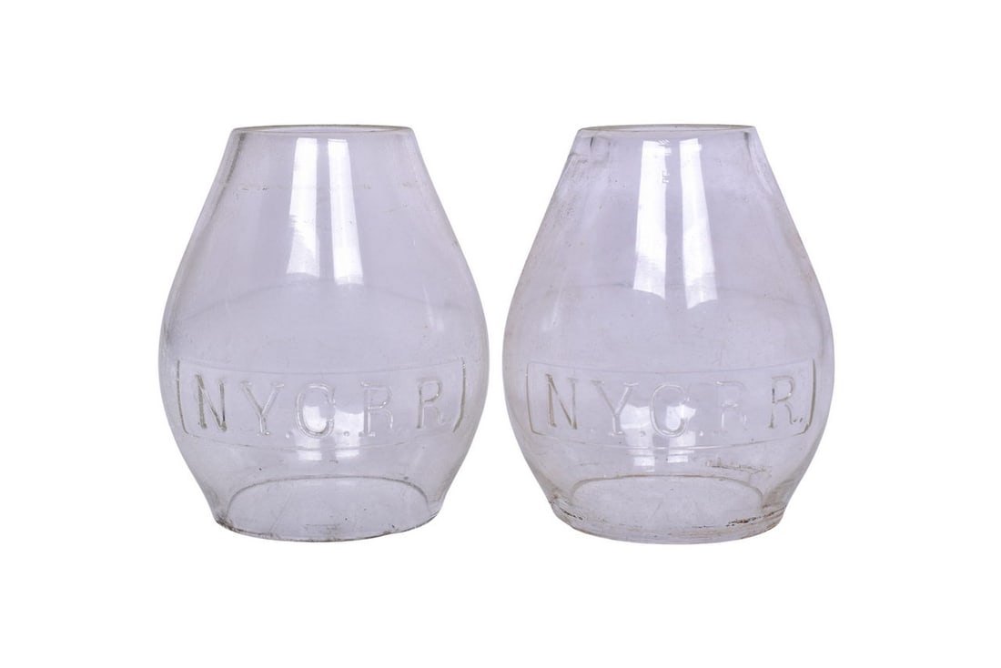 Pair of New York Central Railroad Clear Cast Lantern Globes (1 of 4)