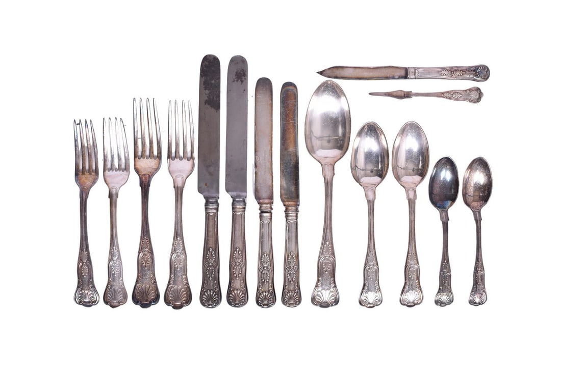 Group of Chicago Burlington and Quincy Railroad Black Hawk Silver Flatware - Kings Spoons, Forks, (1 of 3)