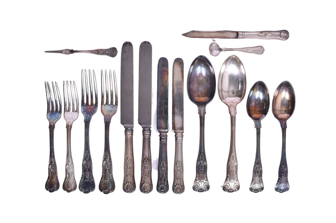 Fifteen Pieces of Chicago Burlington and Quincy Railroad Black Hawk Silver Flatware - Kings Nut (1 of 3)