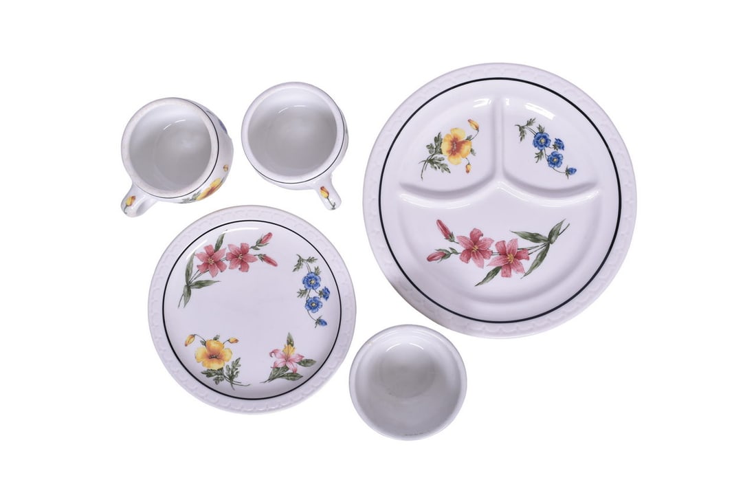 Five Pieces of Southern Pacific Railroad Prairie Mountain Wildflowers China - Divided Grill Plate, (1 of 4)