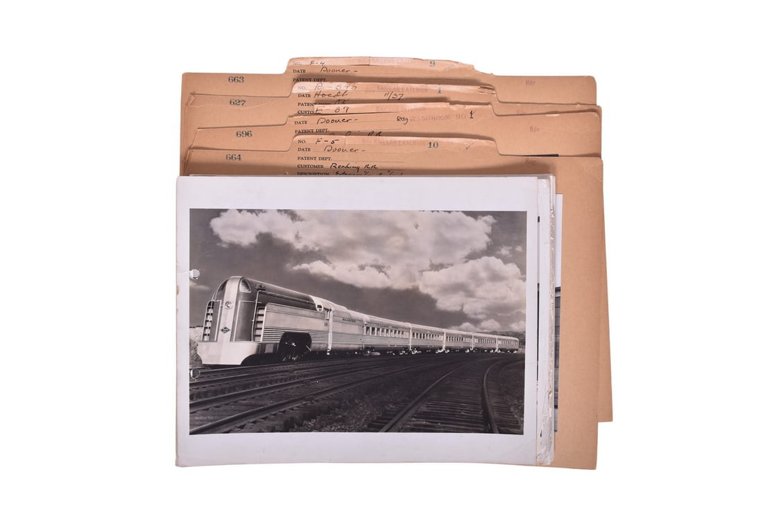 70 Reading Railroad Diner, Observation Photos from the Budd Company Archives: A unique group of 70 photos showing the cars for Reading Railroad's Crusader train from 1937. There is a box and several loose photos in this group. The equipment in the albums is diners, coaches, and