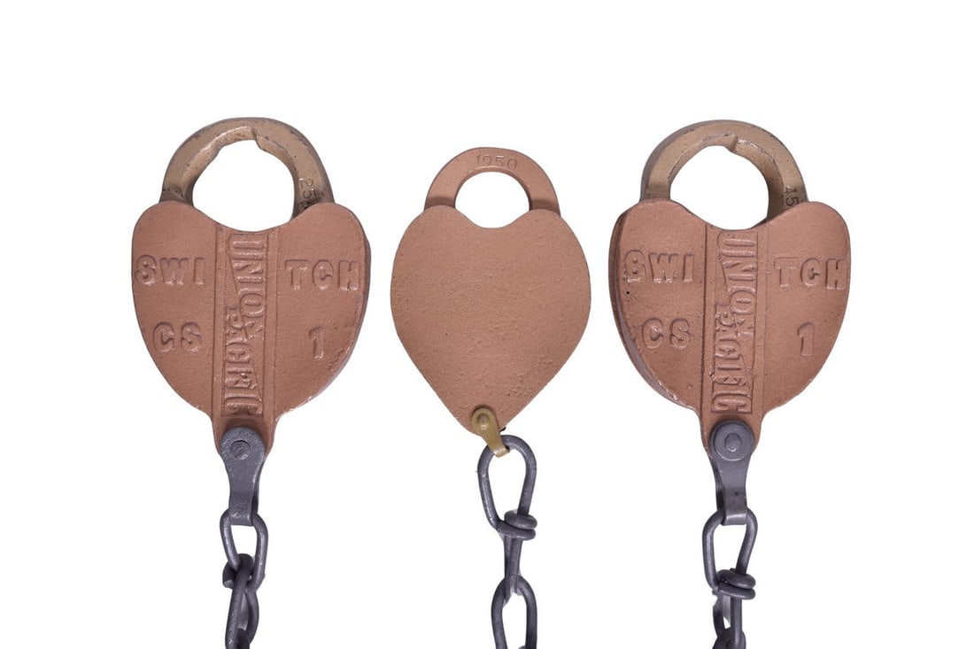 Trio of Union Pacific Railroad Brass Heart-Shaped Locks with Keys (1 of 3)