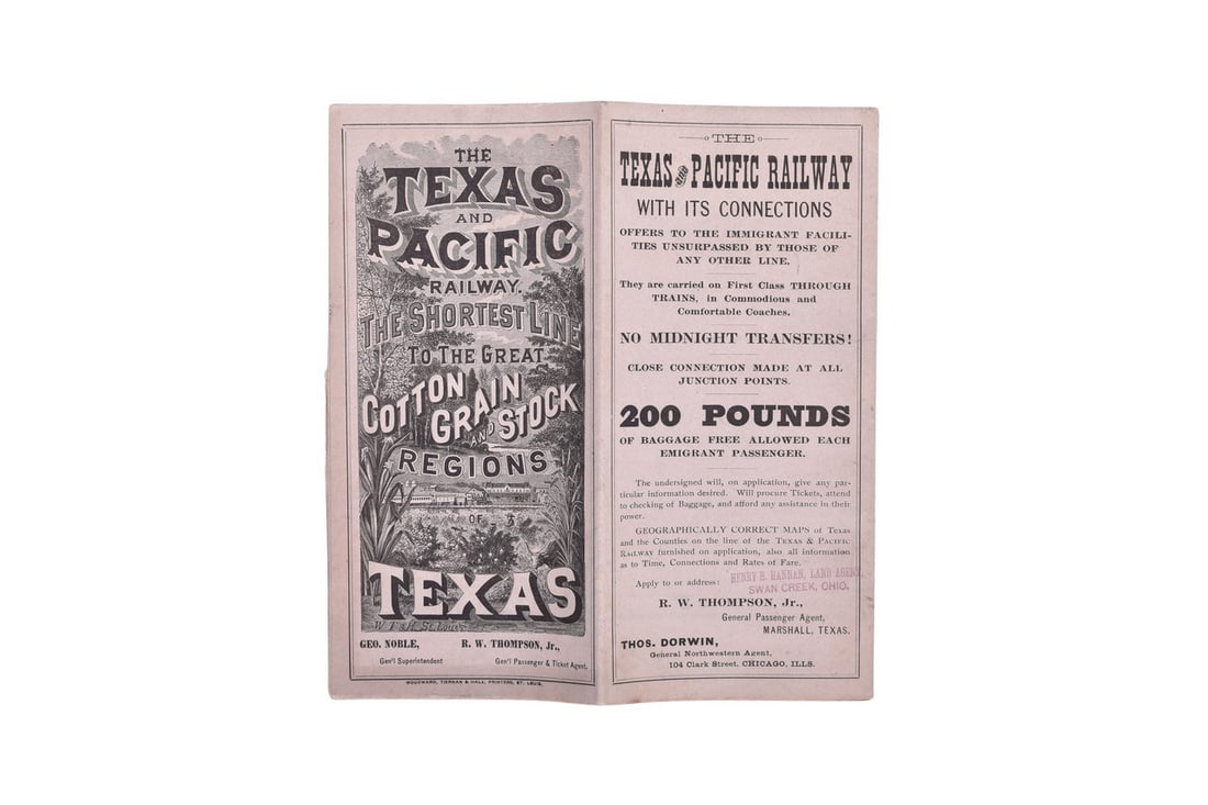 Texas and Pacific Railway Public Timetable - June 1, 1878 (1 of 3)