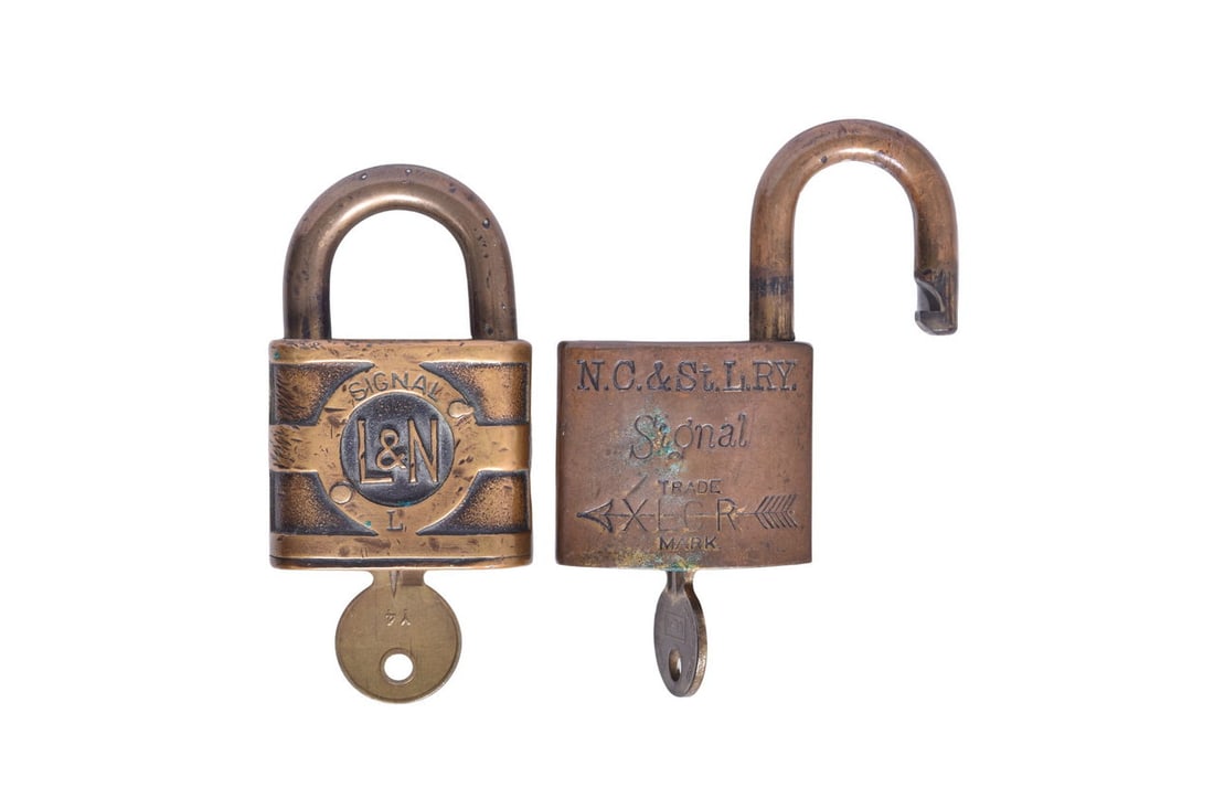 Pair of Brass Railroad Locks with Keys - Louisville & Nashville and Nashville Chattanooga & St. (1 of 3)