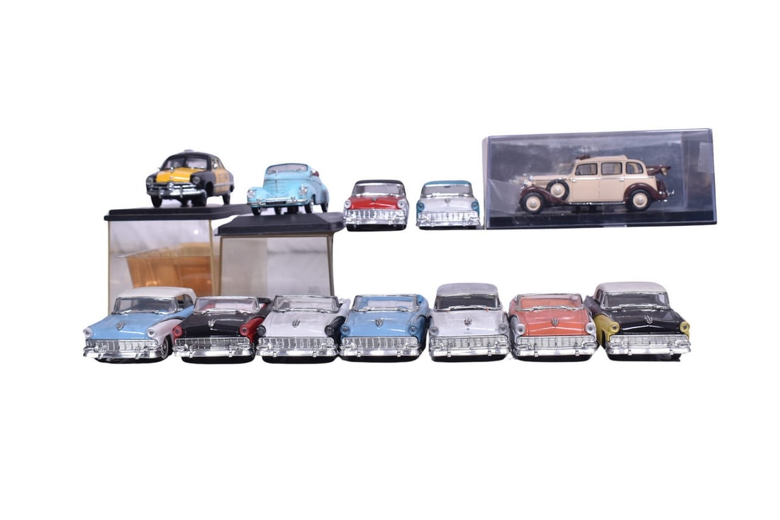 Twelve model cars, majority confirmed Vitesse. Includes 9 Ford Fairlanes, a 1939 Graham Paige: Twelve model cars, majority confirmed Vitesse. Includes 9 Ford Fairlanes, a 1939 Graham Paige Roadster, a Ford yellow cab, and 1936-1940 Mercedes-Benz 260D Pullman Landaulet.