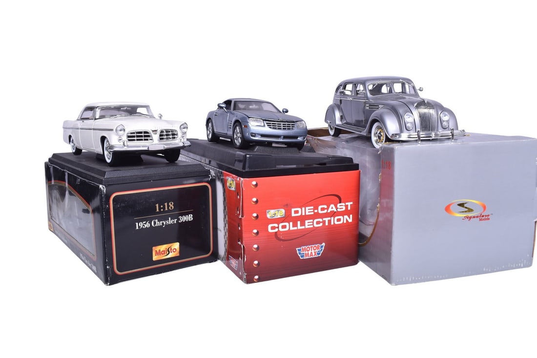 Motor Max 1:18 scale Chrysler Crossfire, Maisto 1:18 scale 1956 Chrysler 300B, and Signature Models (1 of 3)