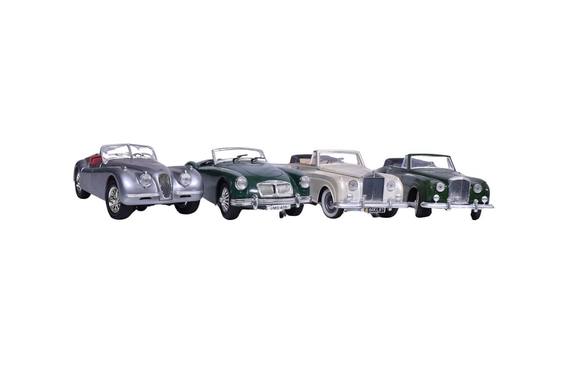 ERTL 1:18 scale 1948 Jaguar, Polistil 1:16 scale MGA Twin-Cam, and two Solido 1:20 scale cars, a (1 of 5)