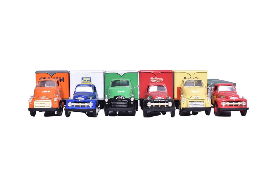 Six model trucks by First Gear, Inc. for Auto Value, Miss Bardahi, Cushman, Graham, Burkhardt's, and (1 of 6)