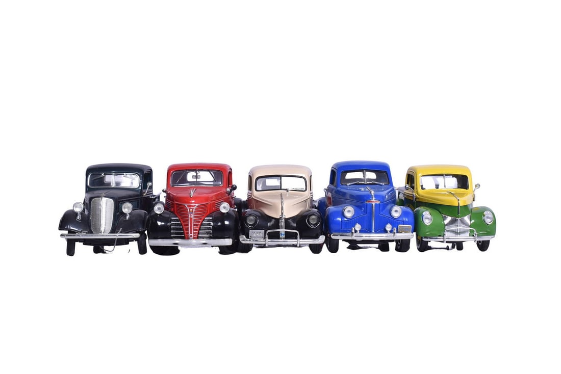 Five truck models: a Sunnyside 1937 Ford Pickup, a Motor Max 1941 Plymouth Truck, an ERTL 1940 Ford (1 of 5)
