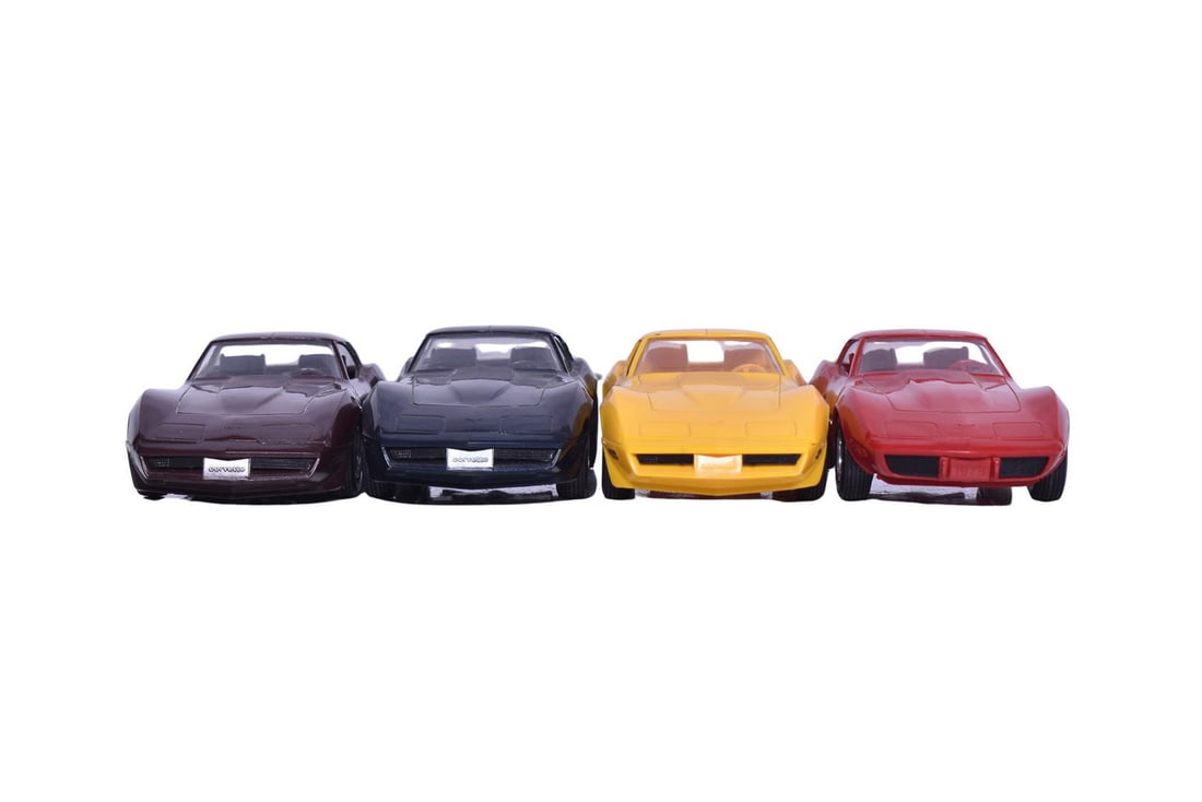Four Chevrolet dealership promotional models of Corvette Stingrays, one each from 1979 to 1982. No (1 of 5)