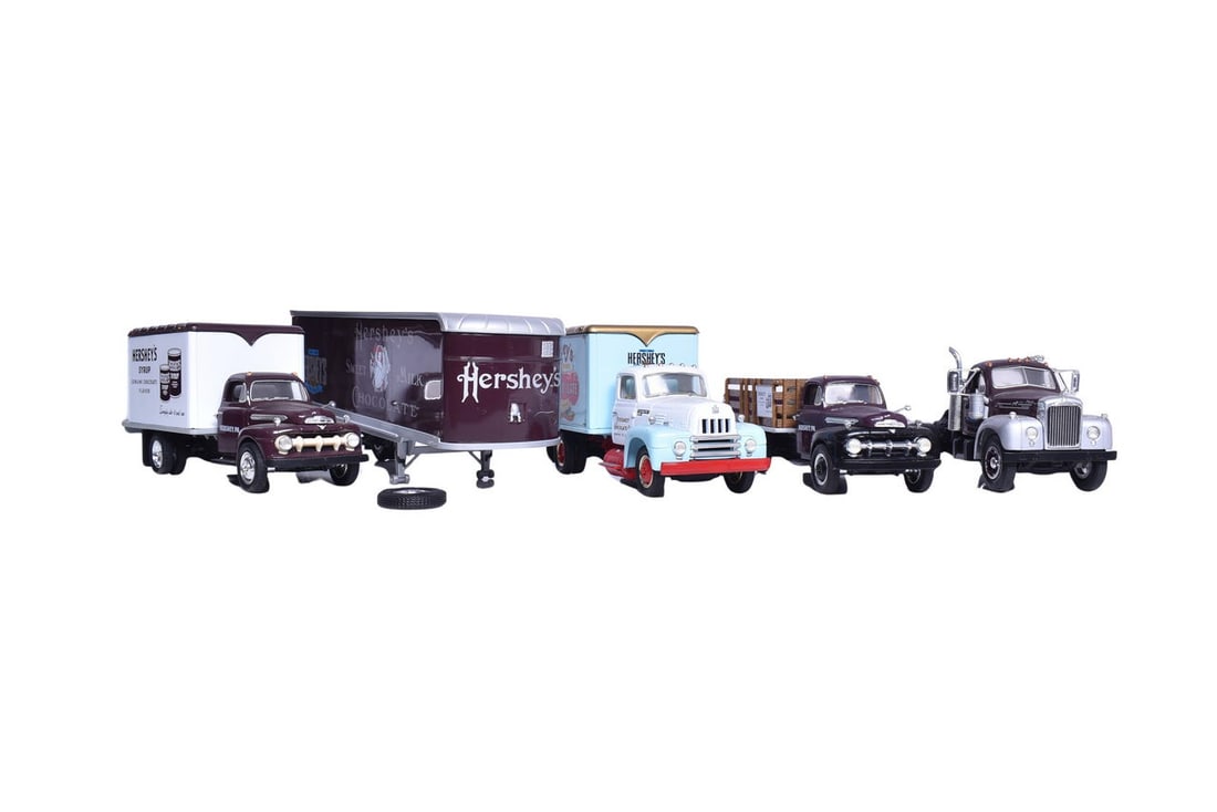 Four model Hershey's trucks by First Gear, Inc. - two Fords, an International R190 and a Mack Truck. (1 of 5)