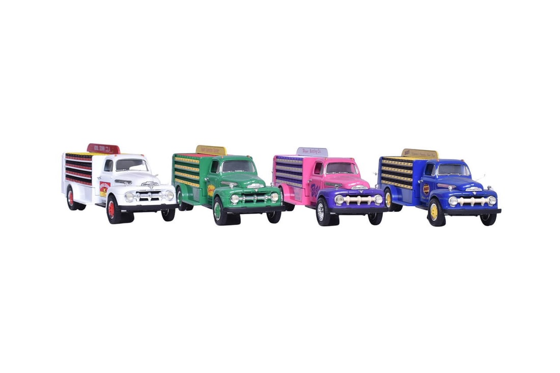 Four 1951 Ford truck models by First Gear, each for a different soda brand. No original packing, (1 of 5)