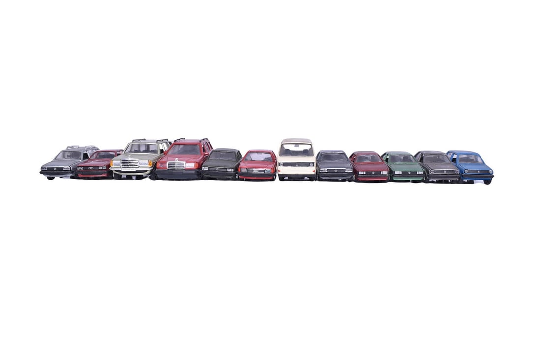 Twelve Conrad model cars, five Volkswagen, two Audi, two Mercedes-Benz, two Scirocco, and one (1 of 7)