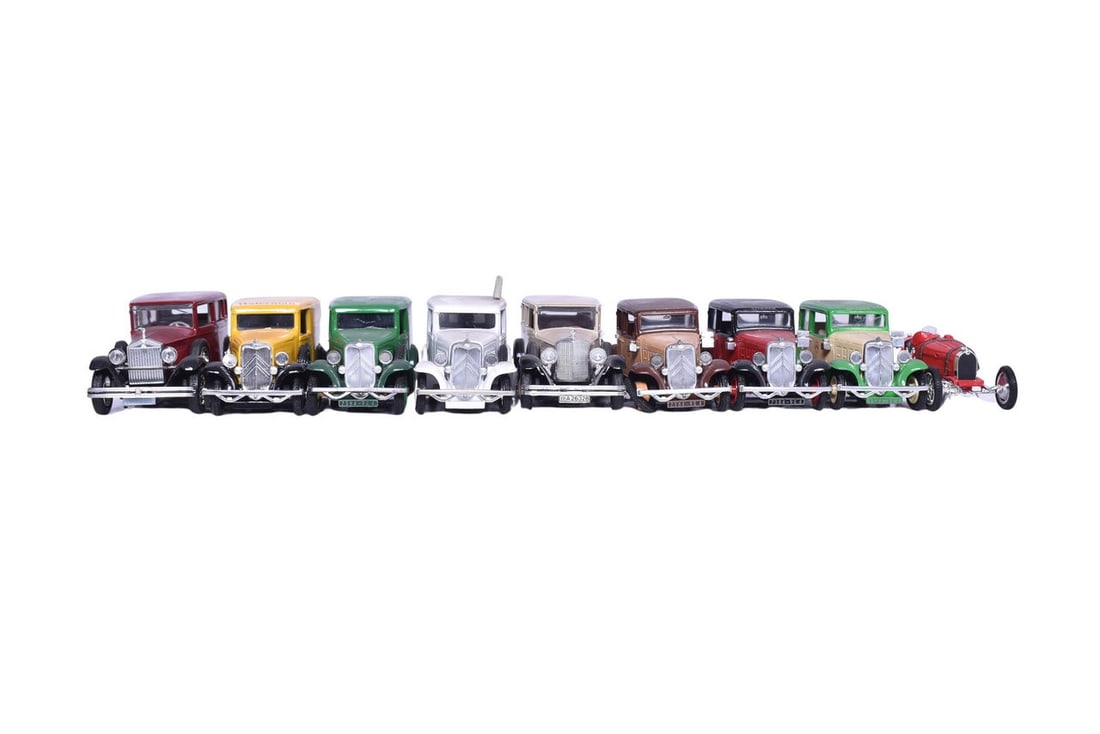 Nine Eligor 1:43 scale model cars, including three Citroen 500, three 1935 Citroen Rosalie, 1929 (1 of 6)