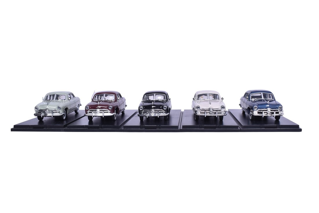 Five 1:43 scale diecast model cars by First Response Replicas, all of them 1949/1950 Fords. Each (1 of 5)