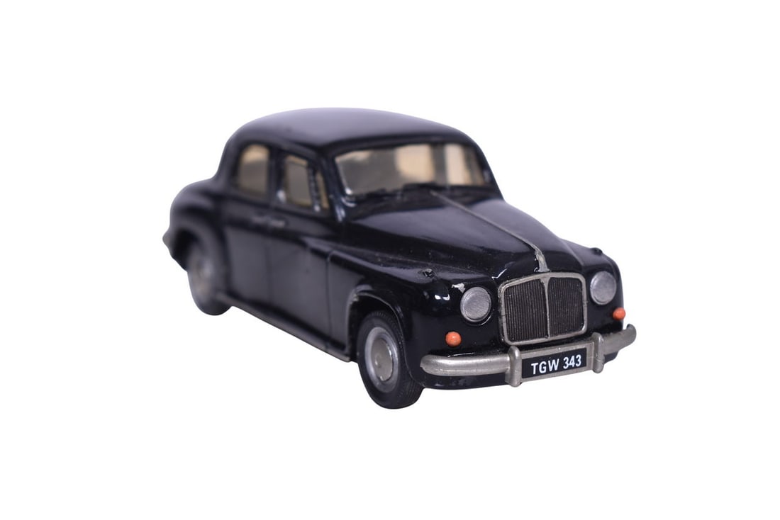 1:43 die cast model Pathfinder No.2 a 1956 Rover 90. No box. There is a chip above the drivers tail: 1:43 die cast model Pathfinder No.2 a 1956 Rover 90. No box. There is a chip above the drivers tail light and a notable dent on the passenger side doors. Some small scuffs on the roof. Would display w