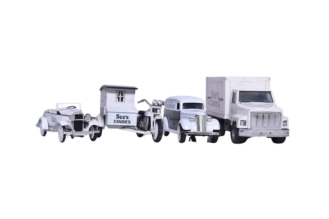 Four die cast vehicles 3 of 4 from Ertl made with See's Candies markings. The issues in the group (1 of 3)