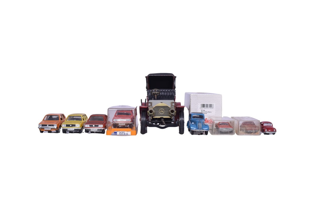 Mixed scale group of ten Schuco cars. Models include 813 Porsche 911 S, Mercedes 350 SL, VW Golf, VW (1 of 3)