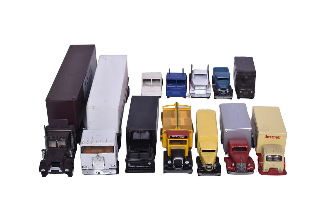 Mixed group of diecast cars and trucks. Includes Hershey semi, Ertl Canada Dry semi truck, three (1 of 4)