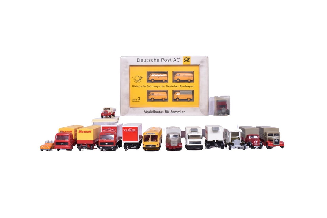 Group of eighteen German and English trucks. Group includes Etsi, Brekina, and Herpa. Highlights (1 of 3)
