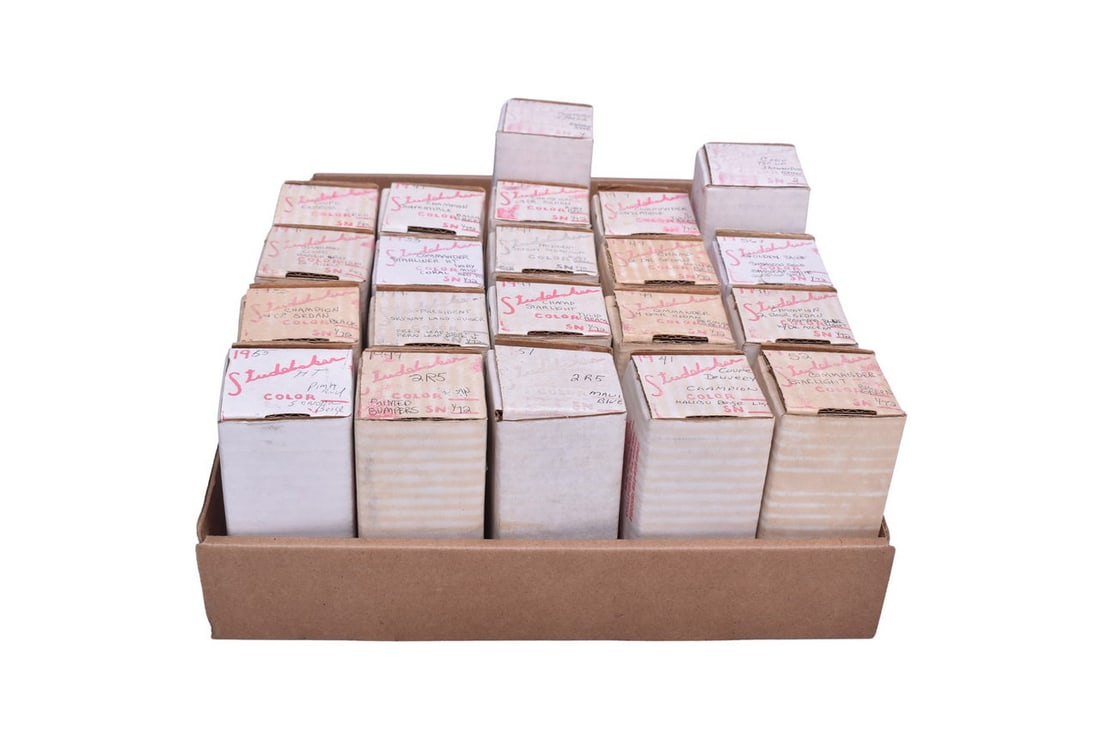 Group of twenty one empty 1:72 Shrock Brothers Studebaker boxes. Includes Champion, Commander, (1 of 4)