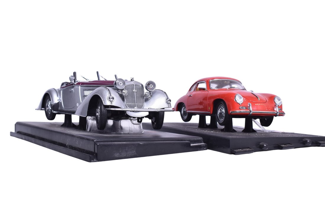 Two Sun Star models, each on their original plastic display platforms: a 1939 Horch 855 Roadster and (1 of 3)