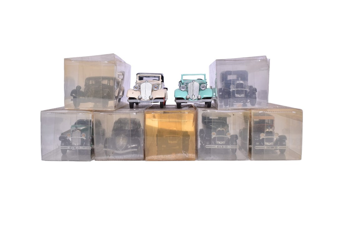 Nine 1:43 scale models, roughly half Citroen, half Peugeot, all by JM Dubray. Majority are labelled (1 of 3)