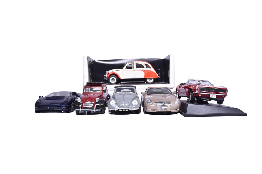 Six 1:18 scale models, three by Maisto and three by Solido. The Maisto models are a Lexus SC430, a (1 of 3)