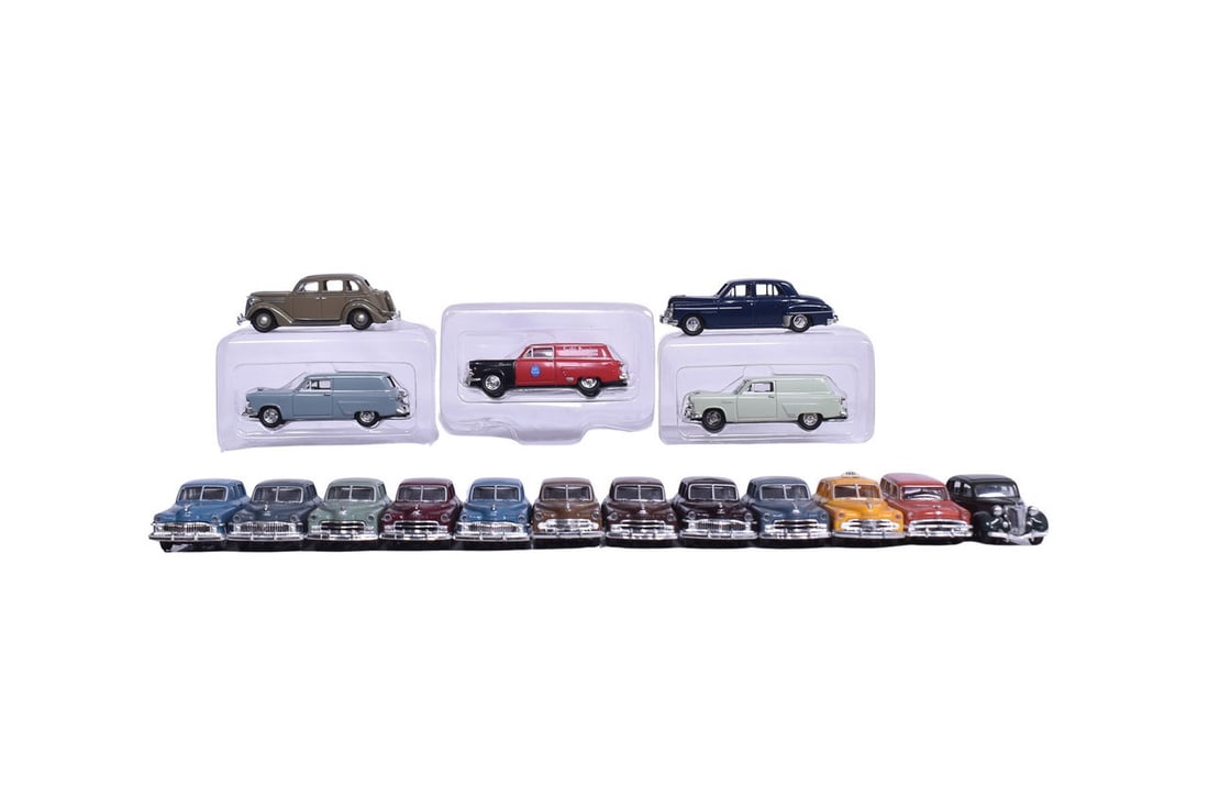 Seventeen CMW Holdings Ltd. / Classic Metal Works model cars, each one around 2 1/2" long. Makes of (1 of 3)