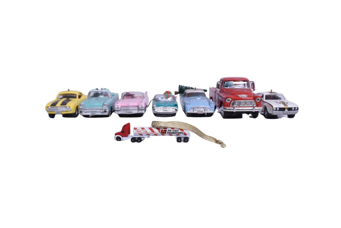Five Hallmark Cards model car ornaments: 1957 Chevrolet Bel Air, 1956 Ford Thunderbird, 1969 Chevy (1 of 5)