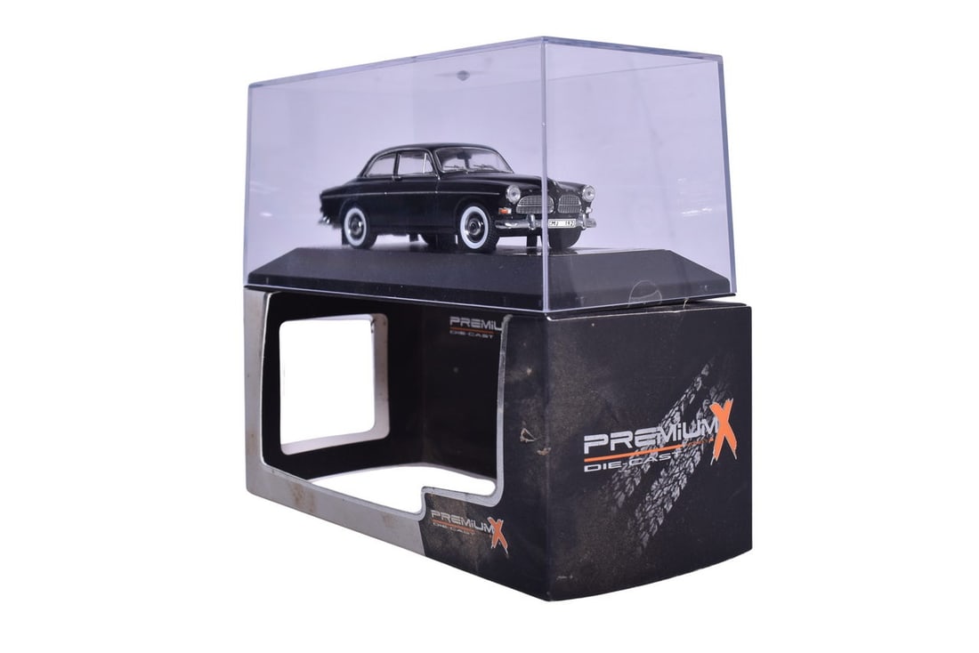 Premium X die cast 1:43 scale PRD230 1965 Volvo 130 Amazon in black. Original box and plastic: Premium X die cast 1:43 scale PRD230 1965 Volvo 130 Amazon in black. Original box and plastic display case, like new condition. Box size 8" x 8" x 4"
