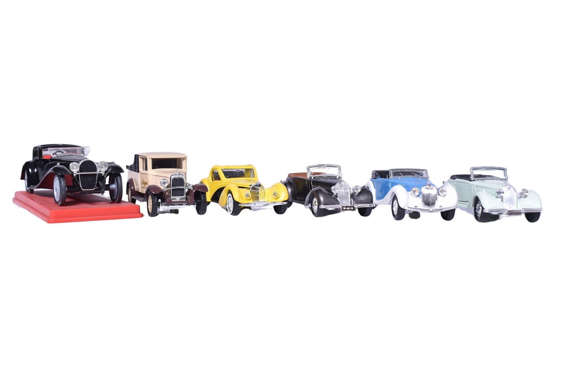 Six Solido diecast 1:43 scale model cars. Includes 1930 Bugatti Royale, 1930 Citroen C4F, 1939 (1 of 5)