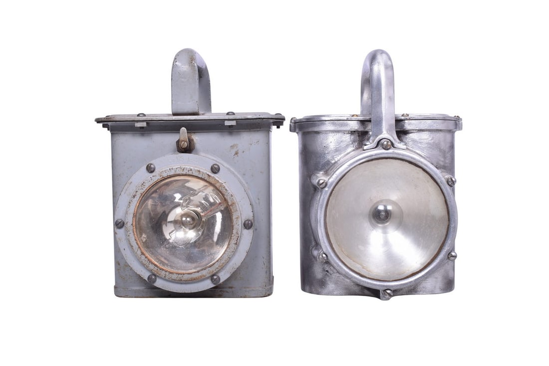 Includes a roughly 7 1/2" x 4" x 10" hand lantern back stamped Delta Electric Co. Marion Indiana, (1 of 5)