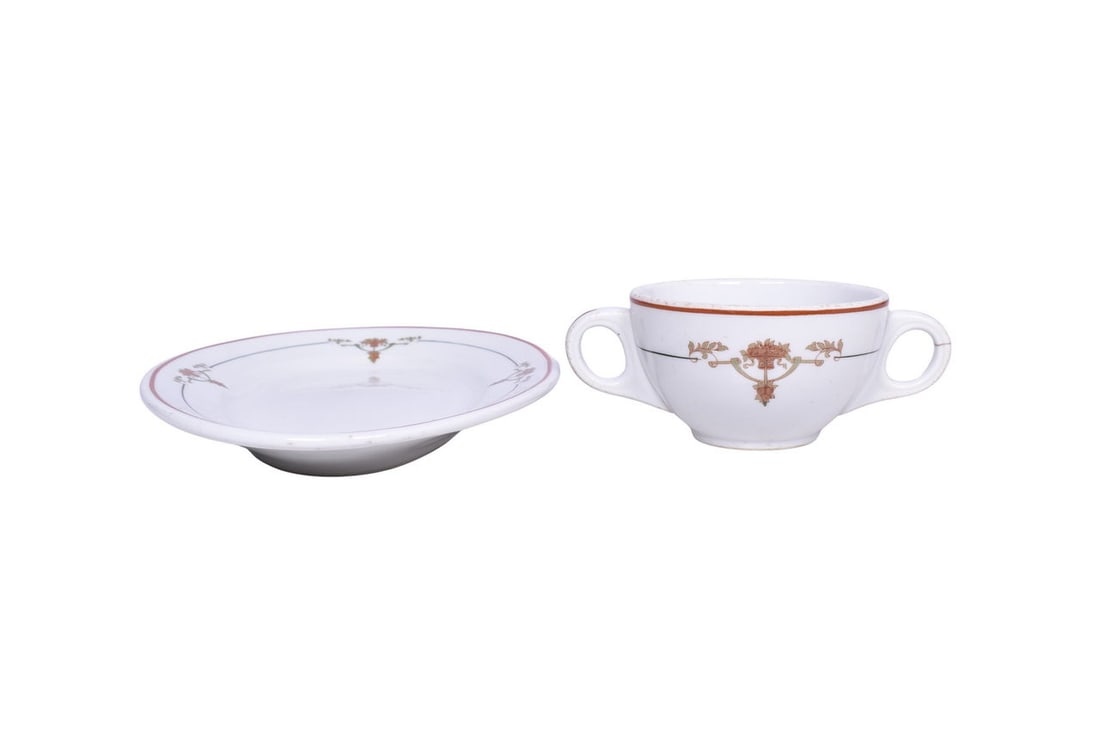Two pieces of dining car china for the Southern Railway, both in the Peach Blossom pattern and both (1 of 4)