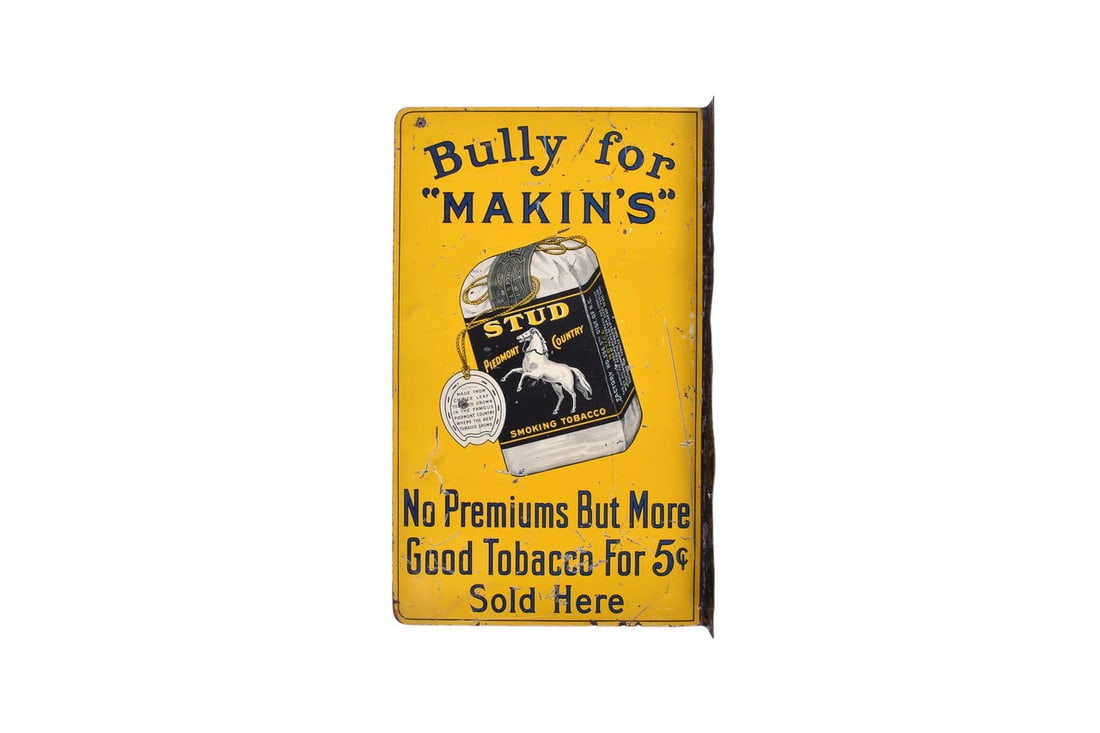 Flange sign with dueling tobacco advertisements, measures 10 1/2" by 17 1/2" with a 1 3/8" flange. (1 of 5)