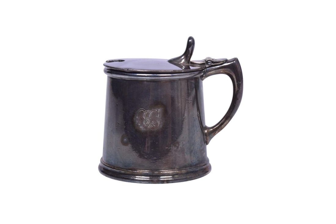 A 3 1/8" tall mustard pot for the Queen and Crescent Route Railroad, side stamped with the Q&C (1 of 5)