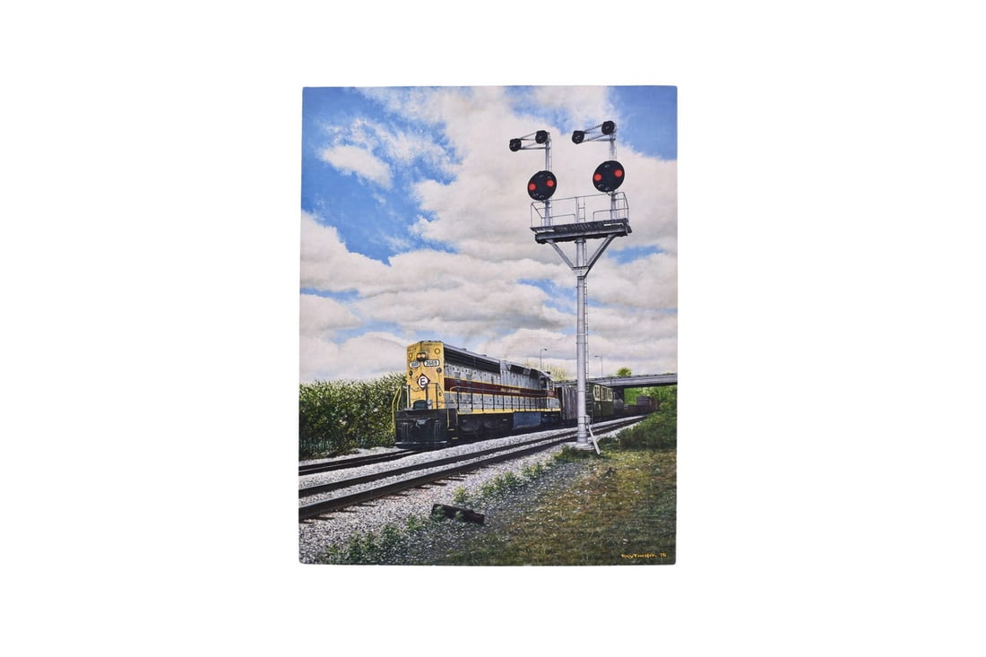 Tony Fachet original painting featuring Erie Lackawanna freight locomotive passing a Baltimore and (1 of 5)