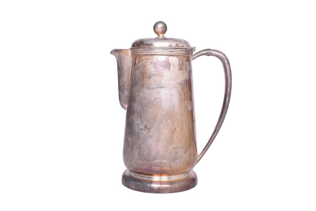 A large 10" tall coffee pot for the Texas and Pacific Railroad, etched with The Eagle logo on the (1 of 5)