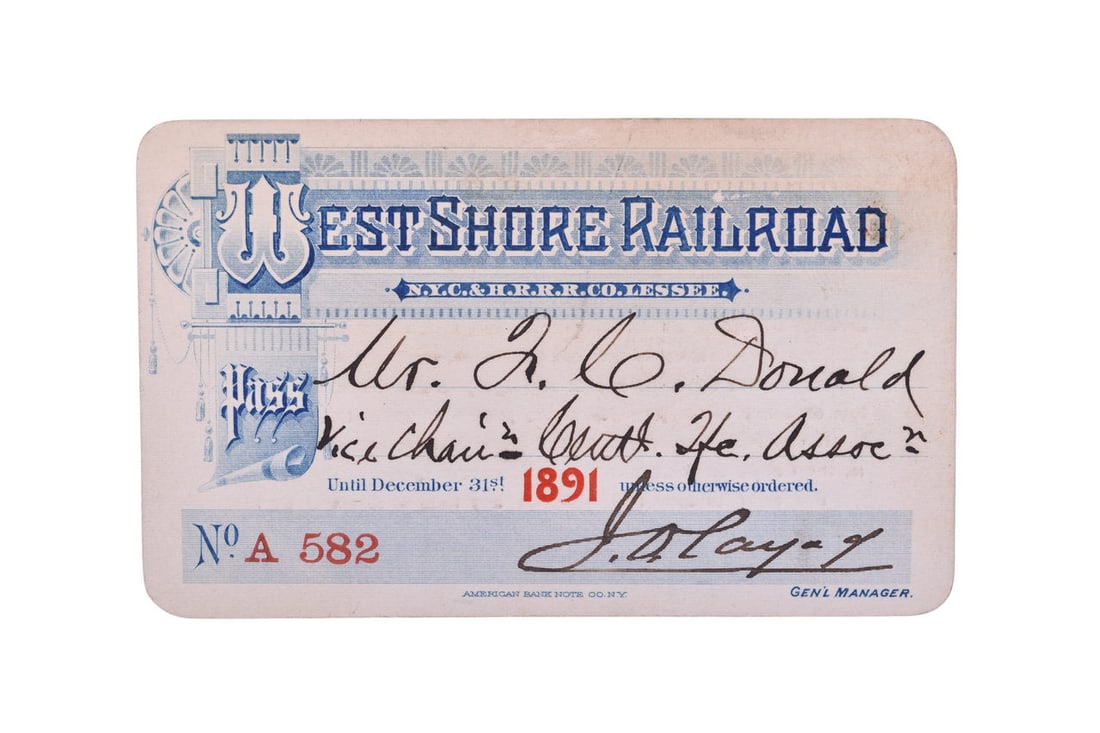 An 1891 annual pass for the West Shore Railroad, which was leased by the New York Central and Hudson (1 of 2)