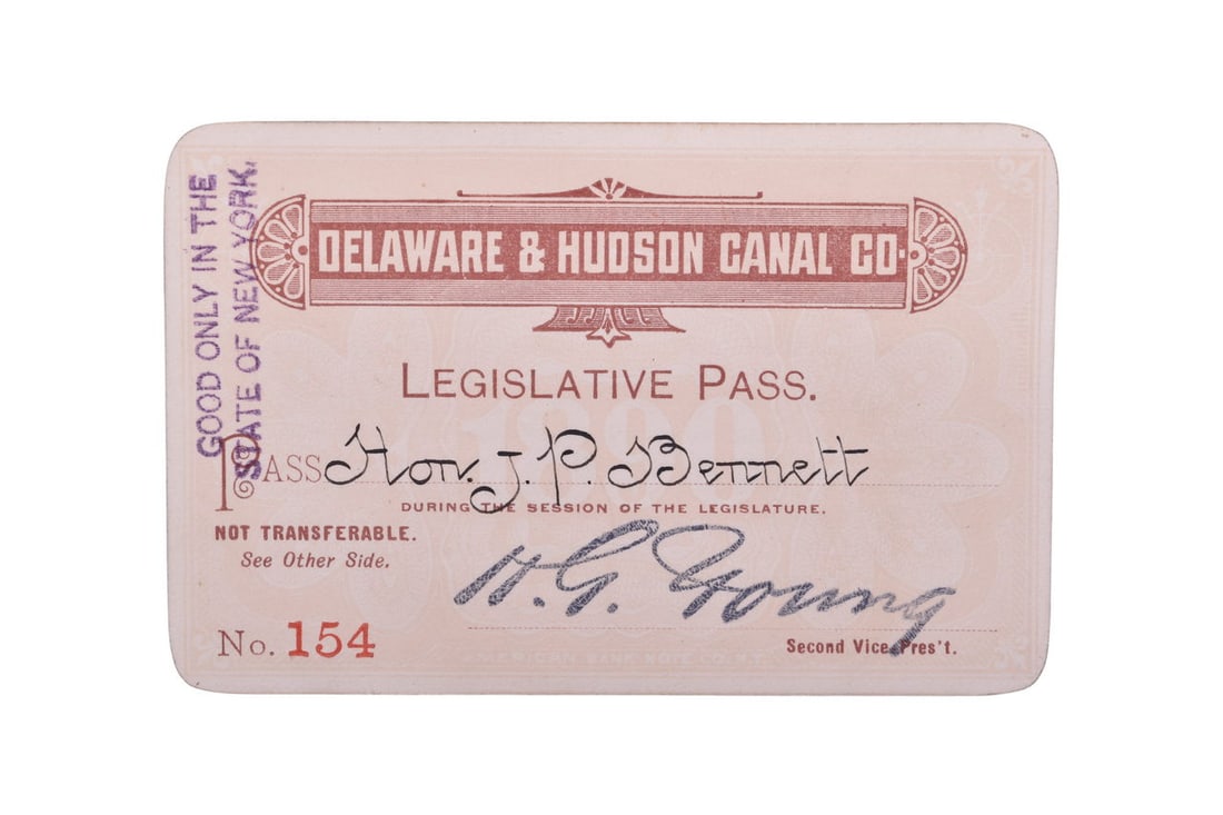 This is a Legislative Passenger Pass from 1890 for the Delaware & Hudson Canal Company. This (1 of 2)