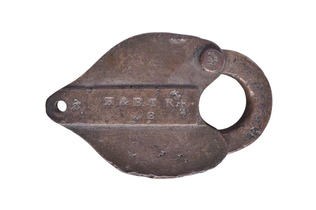 Richie and Son brass heart shaped lock stamped with H & BT RR on the front panel, along with an (1 of 3)