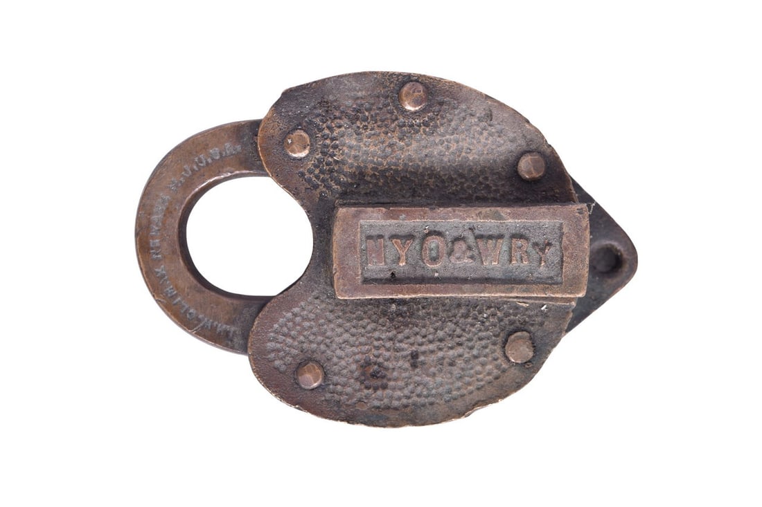 A J.H.W. Climax lock with NYO&W Ry cast on the key cover. Maker's name is stamped on the (1 of 3)