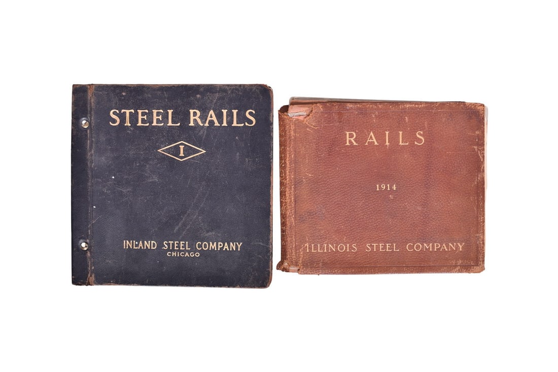 Pair of steel rails railroad material catalogs. Includes an Inland Steel hard cover catalog which is (1 of 7)