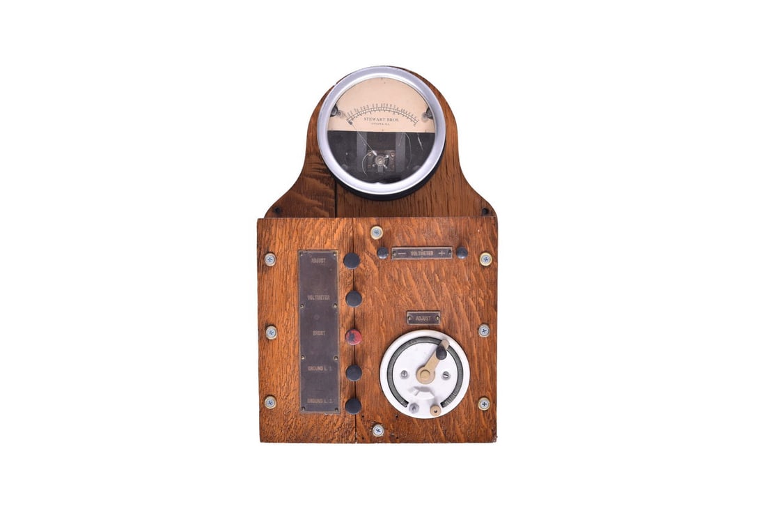Nicely restored Stewart Brothers wooden cabinet electrical testing instrument believed to be a (1 of 6)