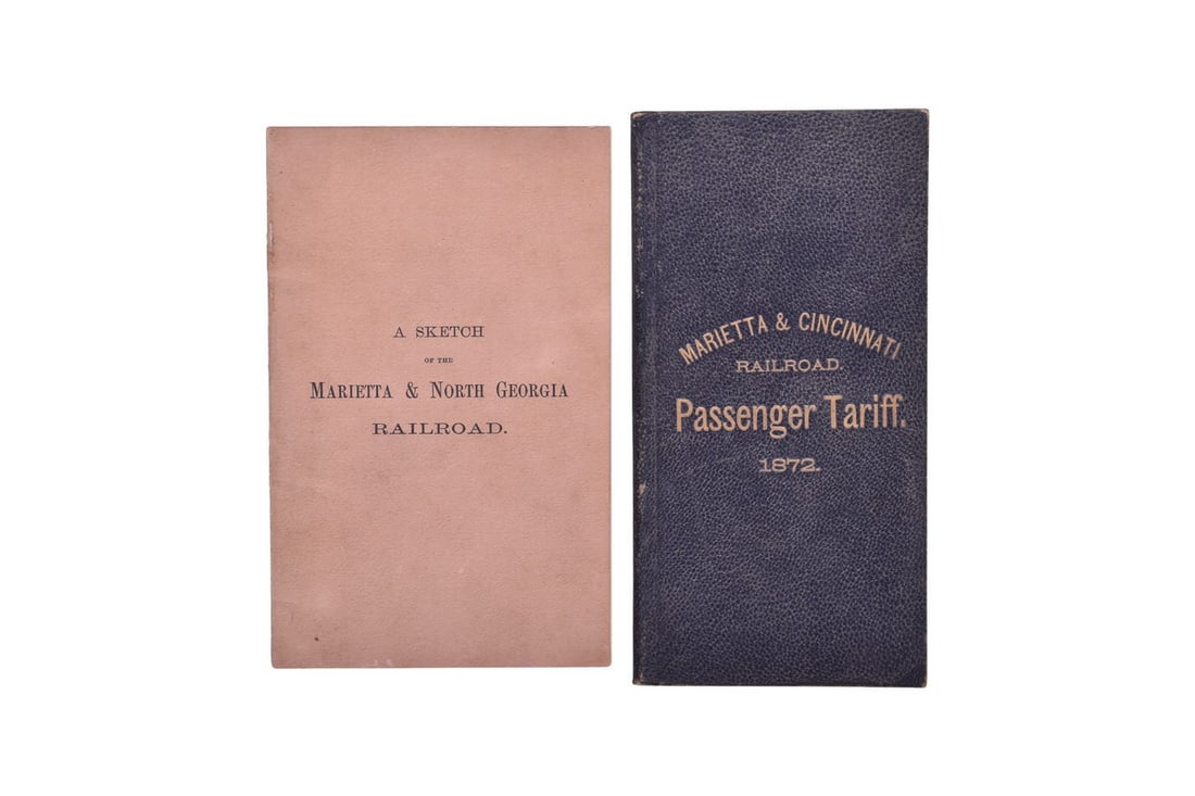 Includes a 3 3/8" x 6 5/8" Marietta & Cincinnati Railroad 1872 Local Passenger Tariff Fares hard (1 of 4)