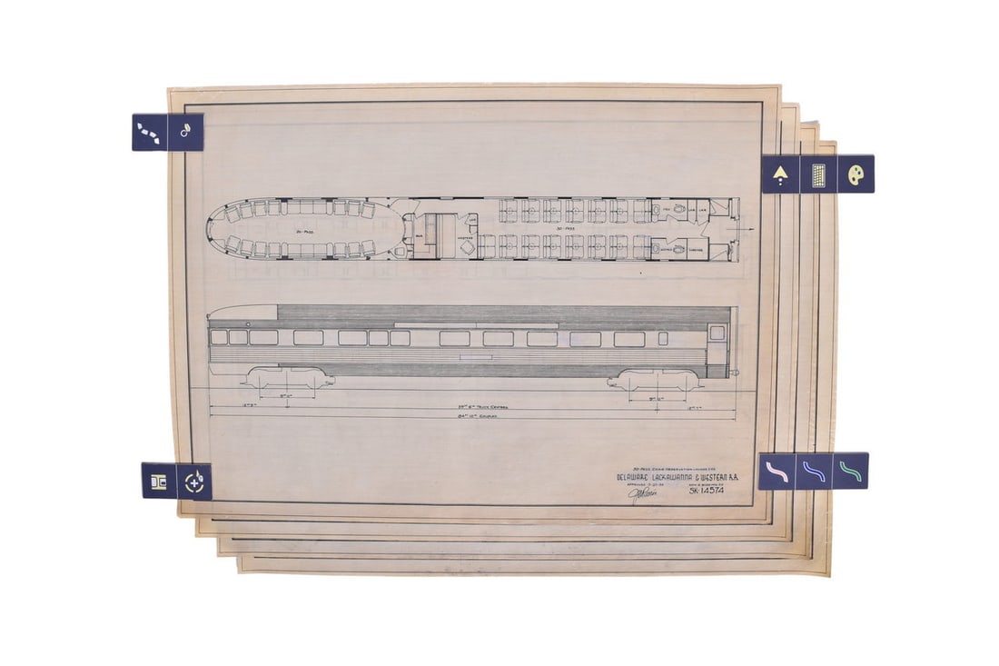 Four original proposal pen and pencil drawings on vellum created by the Budd Company for Delaware (1 of 5)