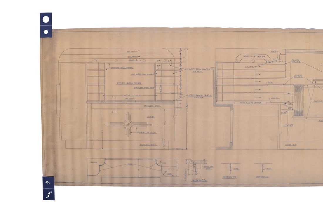 An original proposal pen and pencil drawing on vellum created by the Budd Company for Atchison, (1 of 3)