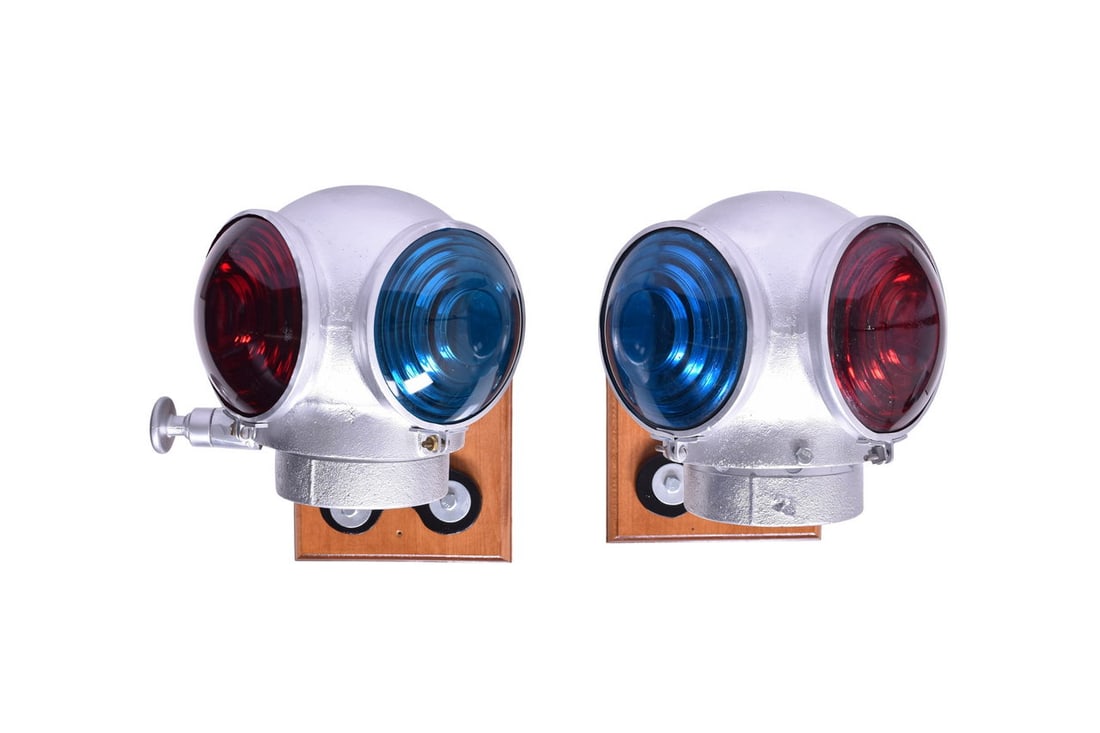 Pair of Adams and Westlake cannon ball style passenger marker lamps with separate wall brackets for (1 of 9)