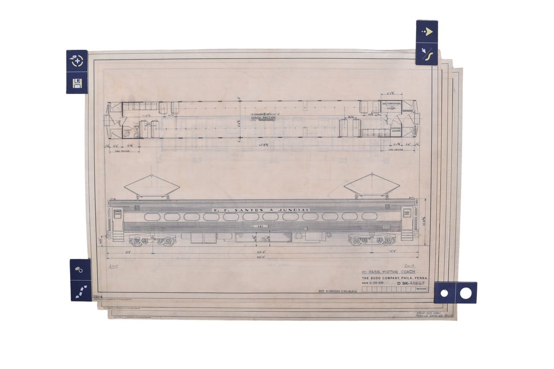 Three original proposal pen and pencil drawings on vellum created by the Budd Company for Brazilian (1 of 4)